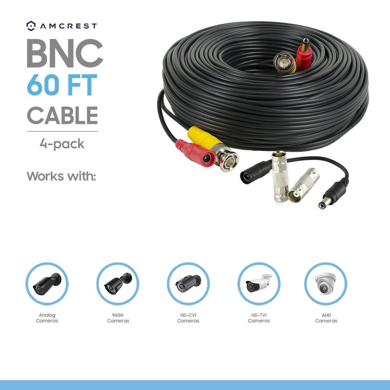 Amcrest 4-Pack 60 Feet Pre-Made All-in-One Siamese BNC Video and Power CCTV Security Camera Cable with Two Female Connectors for 960H & HD-CVI Camera and DVR (SCABLEHD60B-4pack) - Image 2